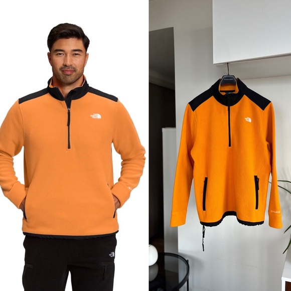 The North Face orange/black half-zip fleece fall outdoor athletic sweater Sz M - Picture 6 of 13
